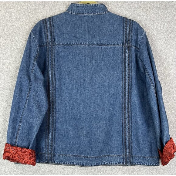 Chico’s Denim Jacket Women CHICO Size 3 Blue, Silk Lined Boho Loop Button - Picture 6 of 11
